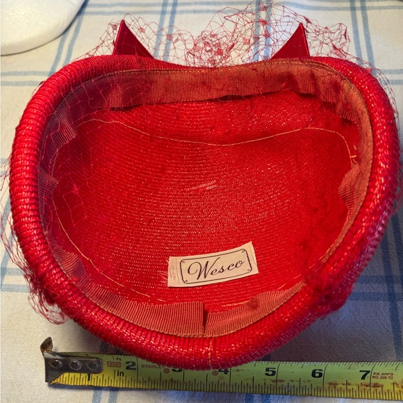 Vintage Red Veil Hat with Sparkling Detail - Picture 7 of 7